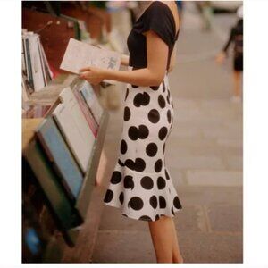NWT Anthropologie Maeve Retro Black and White Polka Dot Flounced High-Low Skirt